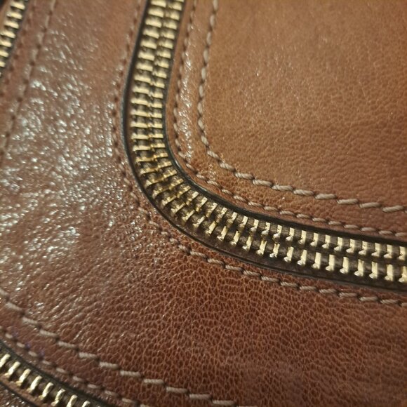 MICHAEL KORS Naomi Brown Glazed Leather Small Crossbody Messenger Zipper Detail - Picture 14 of 15